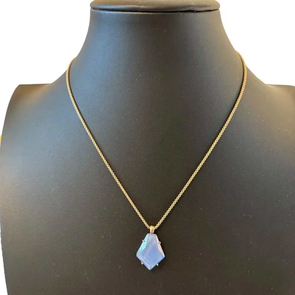 Beautiful Light Blue Iridescent Pendant on Gold Tone Chain.